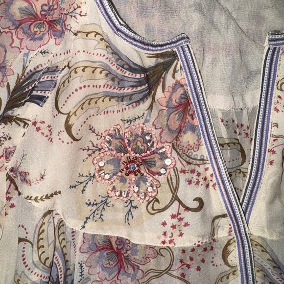 Sundance 100% Silk Boho Flowy Dressy Sheer Top / Blouse with Beading Size XL - Picture 3 of 5